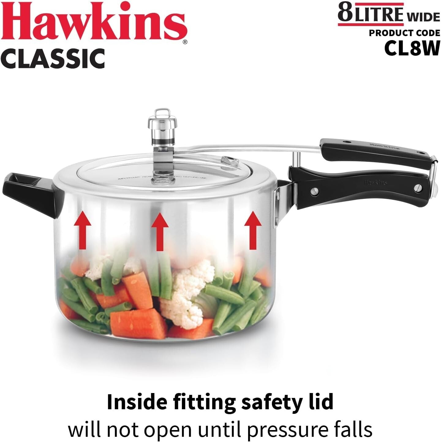Hawkins Classic Pressure Cooker Jumbo, 8 Litre Capacity  Free Shipping